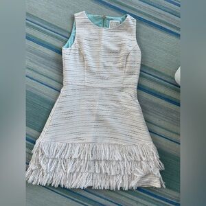 Sail to Sable Textured Tweed ivory Cream Dress with Fringe Hem NEW size 4